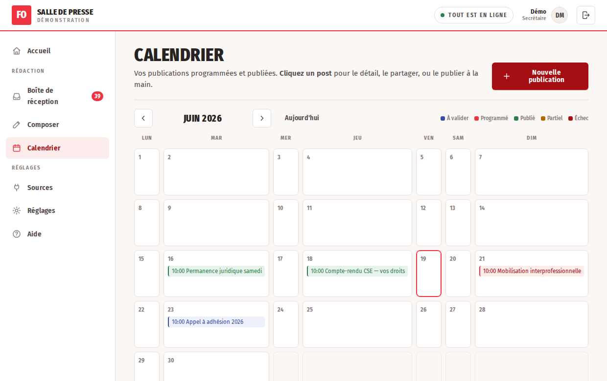 Calendrier des publications du cockpit FO