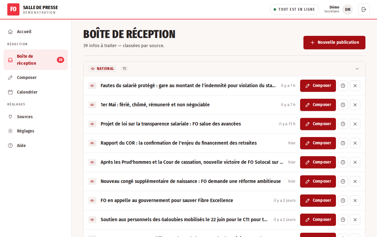 Boîte de réception du cockpit FO